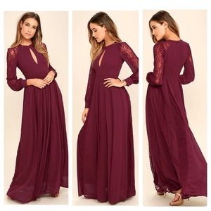 Lulu’s Field of Dreams Burgundy Lace Maxi Dress